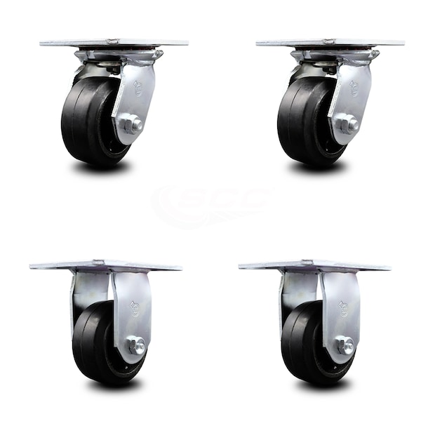 Service Caster 4 Inch Rubber on Steel Caster Set with Ball Bearings 2 Swivel 2 Rigid SCC SCC-35S420-RSB-2-R-2 - main
